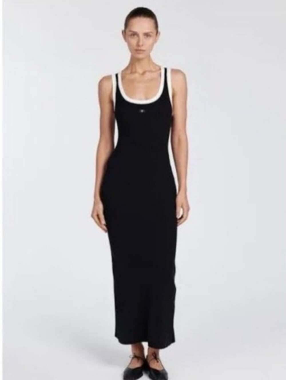 Dissh Signaure Black Tank Contrast Ribbed Knit Maxi Dress